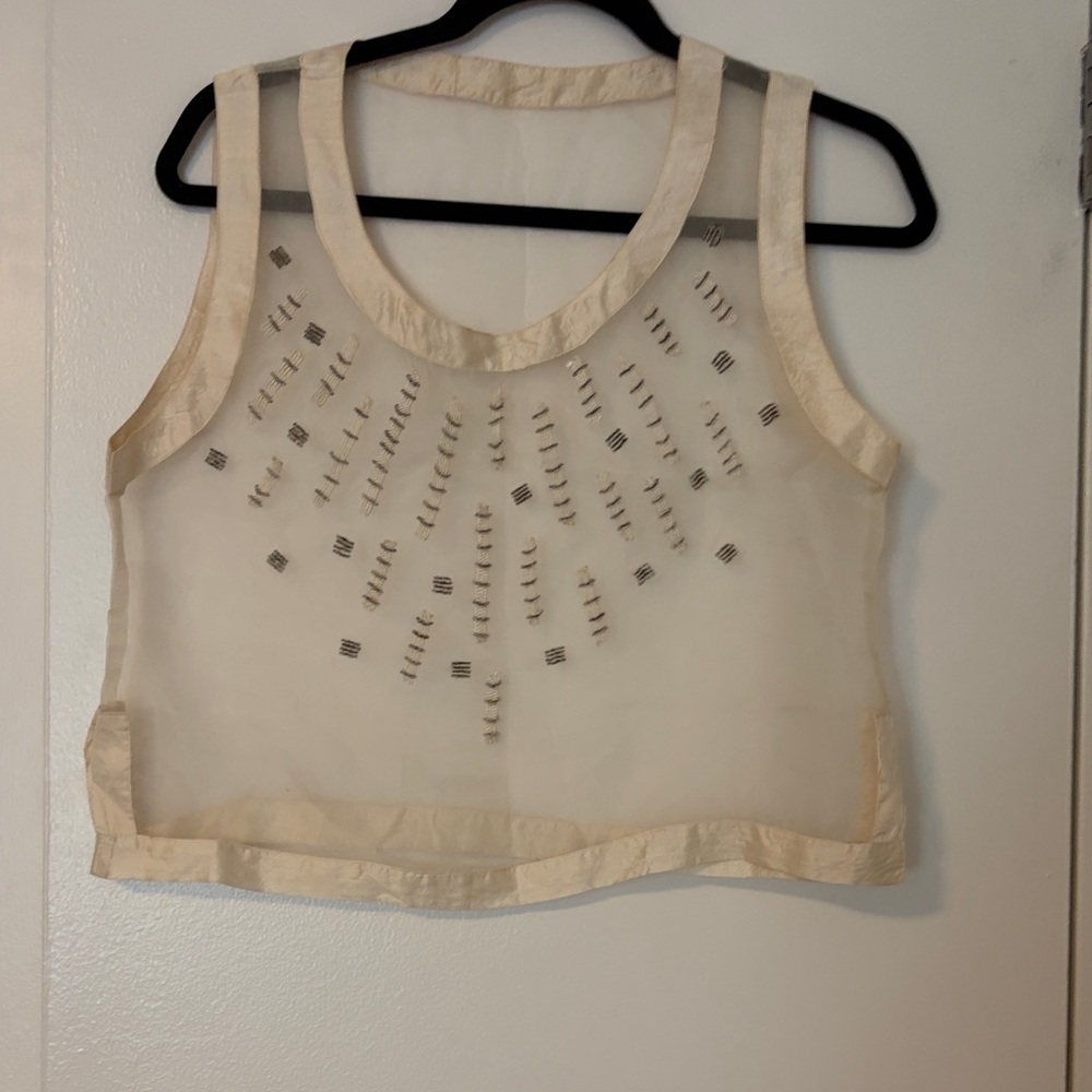 Stunning Sheer Embellished Cream Sleeveless Crop Top (vintage and hand beaded)